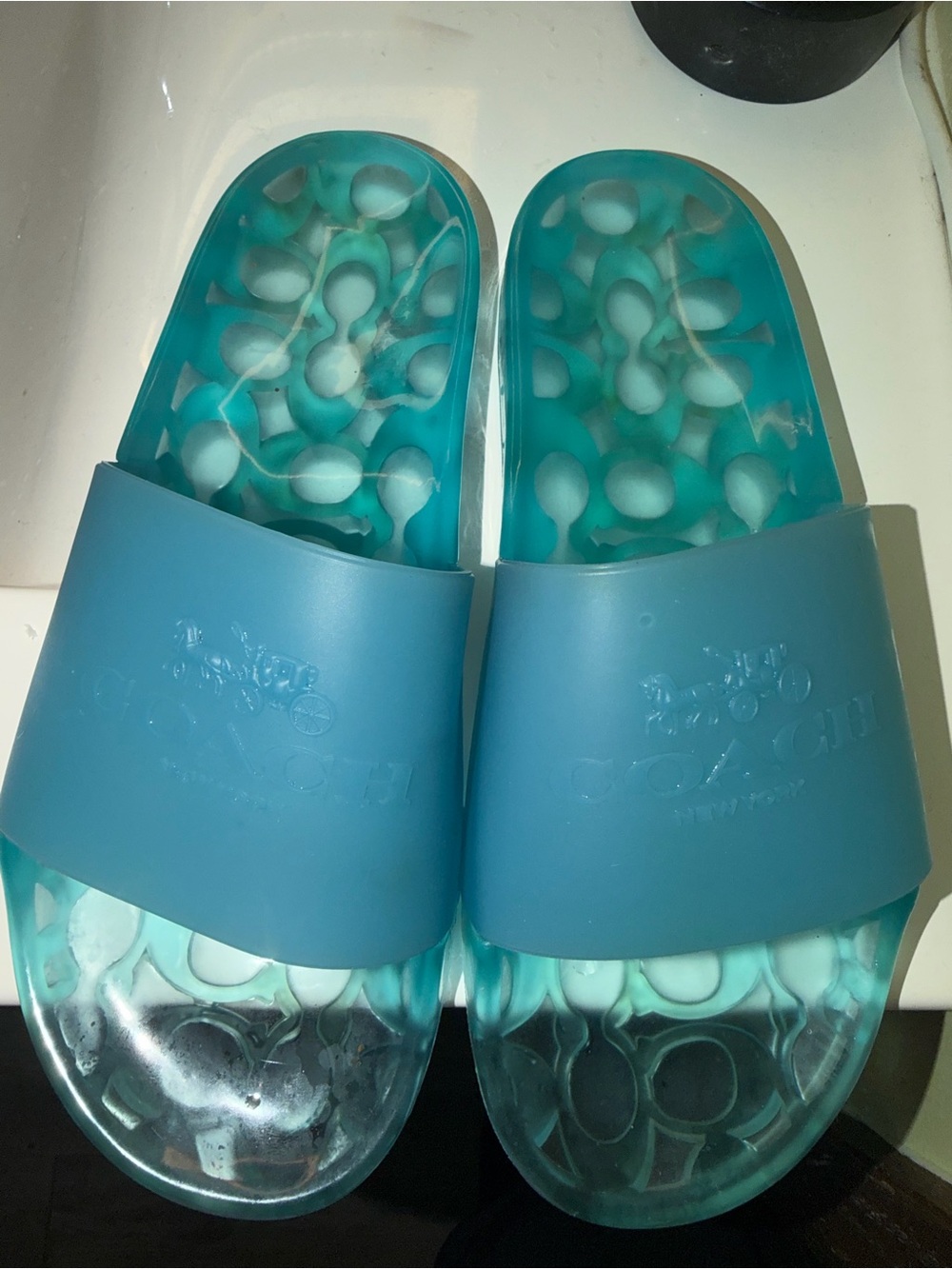 Coach Blue Teal Slide Sandals - Picture 7 of 10